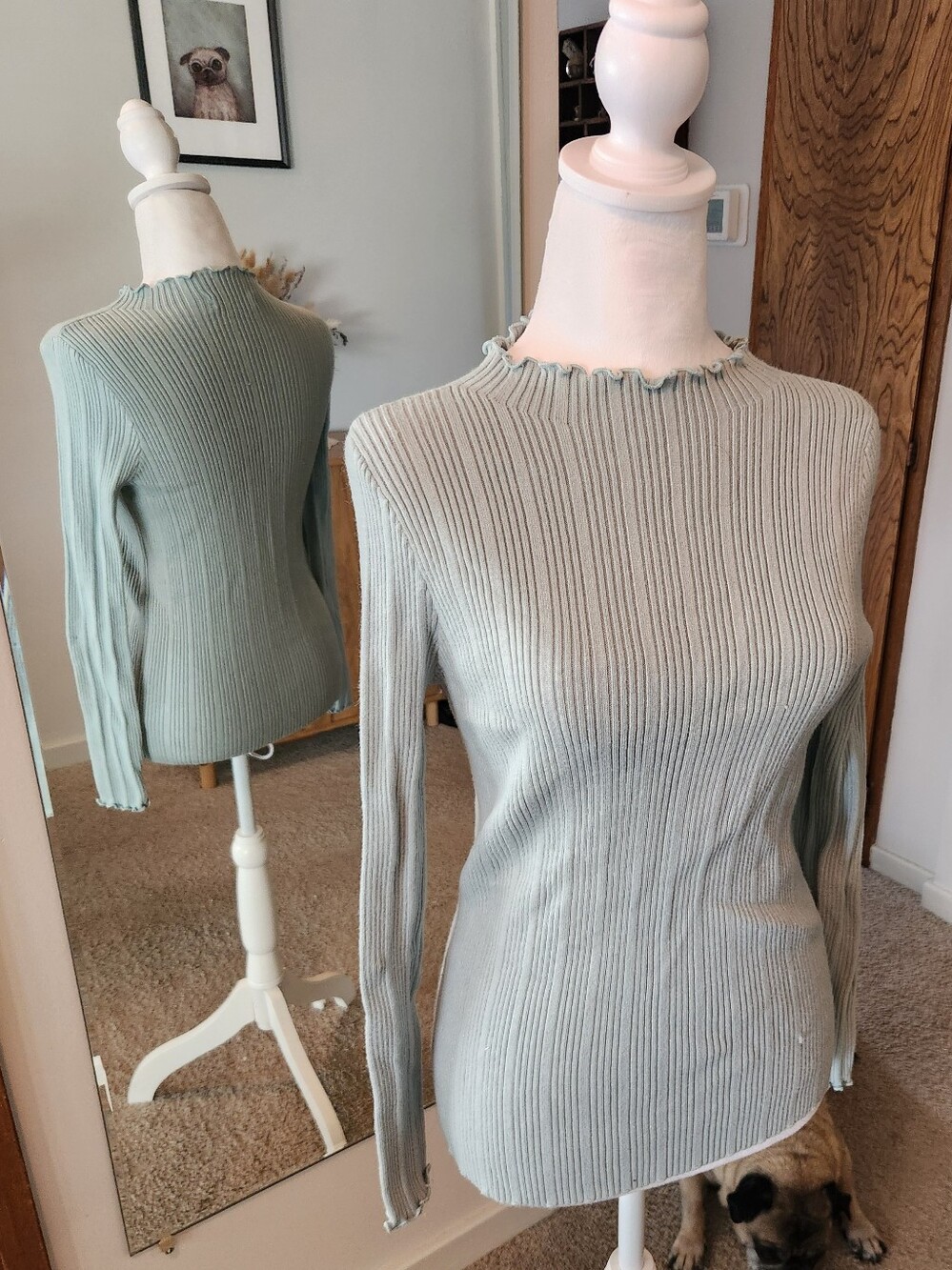 (2 For $25) Fashion Union Baby Blue Lettuce Ribbed Long Sleeve